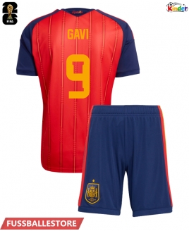 Günstige Spanien Paez Gavi #9 Heimtrikotsatz Kinder WM 2026 Kurzarm (+ Kurze Hosen)